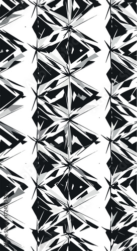 Geometric black and white pattern with sharp angles and repeating shapes.