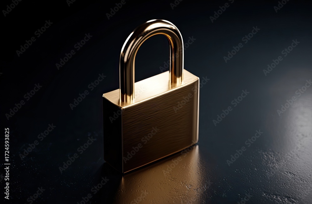 Fototapeta premium Golden padlock on dark surface