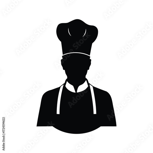 Silhouette of a chef with hat and apron on white background image, chef with chef hat and apron silhouette vector illustration