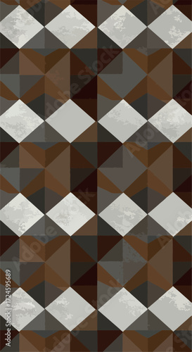 Geometric pattern of brown and white diamond shapes creates a visual illusion.
