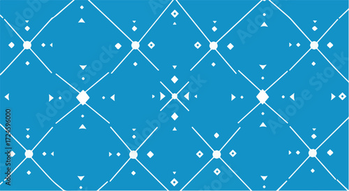 Geometric pattern of intersecting lines and shapes in a repeating design.