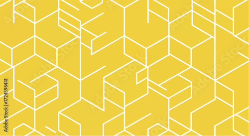 Geometric pattern of yellow cubes and lines creating an abstract design.