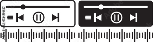 Music or video play bar icon Audio player for songs or podcast playlist. Play or pause button. Music or video play bar icon.  player for songs or podcast playlist. Play or pause button. Music or video