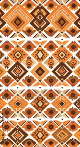 Geometric pattern with diamond shapes and intricate details in warm colors.
