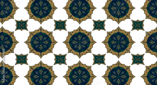 Geometric pattern with floral elements in a repeating design.