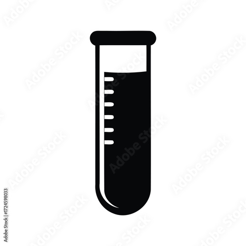 Black and white vector graphic illustration of a test tube with liquid, medical test tube silhouette vector illustration