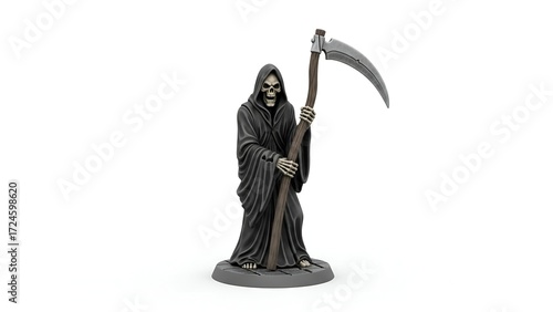 Grim Reaper Miniature with Scythe - A Gothic Figure on a White Background
