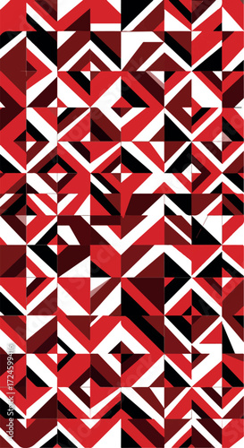 Geometric Red and White Pattern Abstract Design with Triangles and Squares.