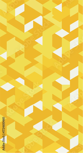 Geometric yellow shapes create a dynamic and visually interesting abstract composition.