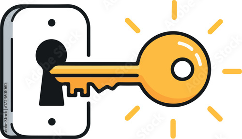Golden key unlocking the door of opportunity and success.