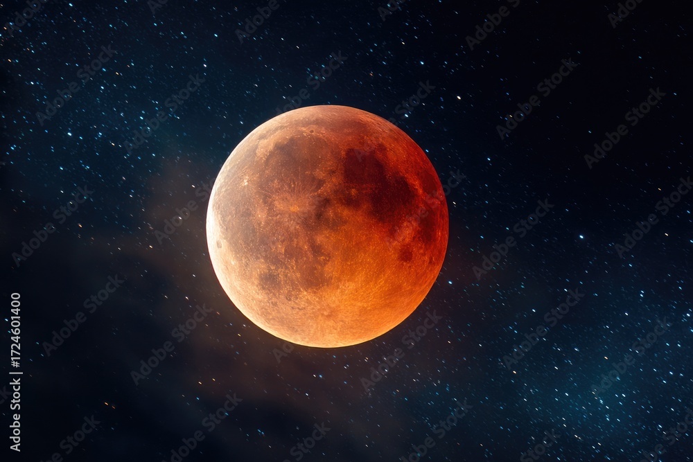 Fototapeta premium A breathtaking blood moon, vibrant hues against a star-studded night sky