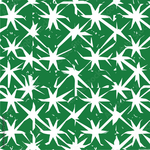 Green and white starburst pattern repeating abstract design.