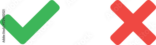 Green checkmark and red cross symbols for choices and decisions.