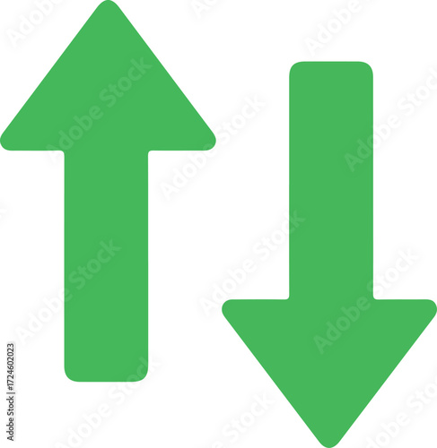 Green arrows pointing up and down representing direction and movement concepts.