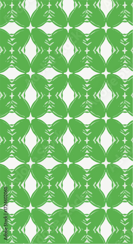 Green floral pattern repeating design on white background for decorative purposes.