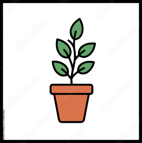 Green plant growing in a brown pot simple illustration of nature.