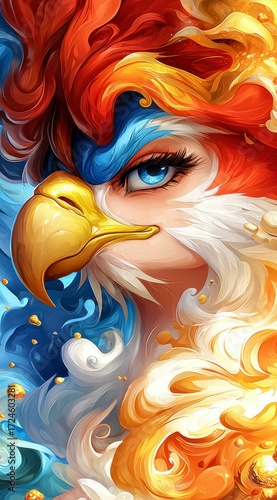 Fiery Eagle Woman Fantasy Portrait.