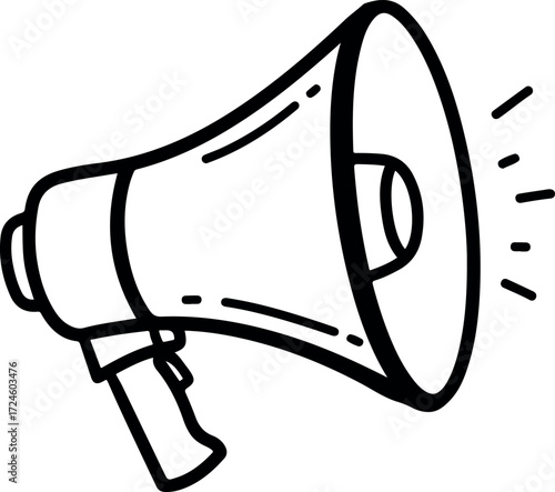Hand drawn megaphone illustration for announcements and promotions loud speaker.