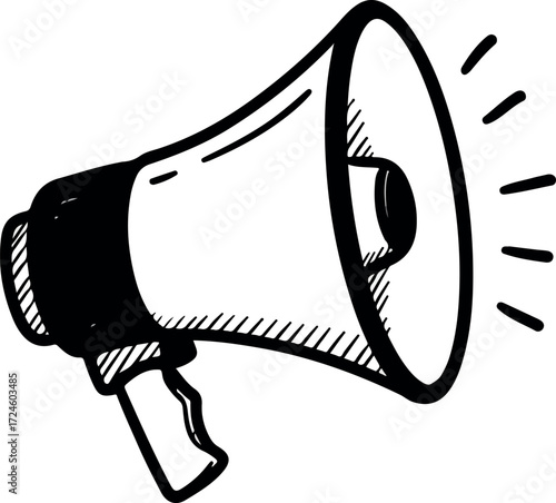 Hand drawn megaphone illustration for announcements and promotions.