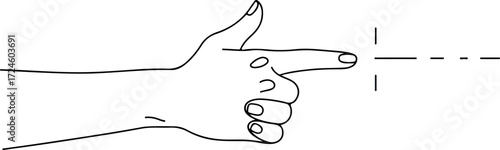 Hand gesture pointing direction with finger and dashed line.