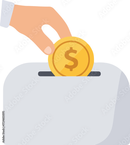 Hand inserting coin into piggy bank saving money for future goals.