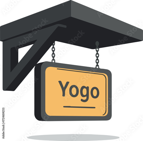 Hanging sign with the word Yogo a simple and clear design.