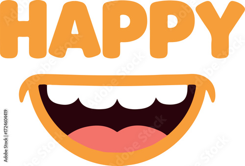 Happy face illustration with orange color and white teeth for happiness and joy.