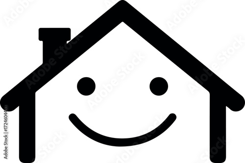 Happy house icon with smiling face represents home and comfort.