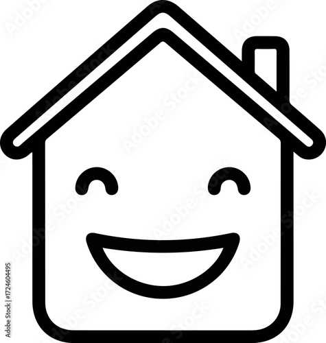 Happy house illustration with smiling face and chimney on the roof.