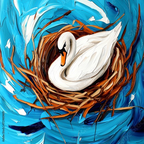 Serene Swan in Abstract Nest.