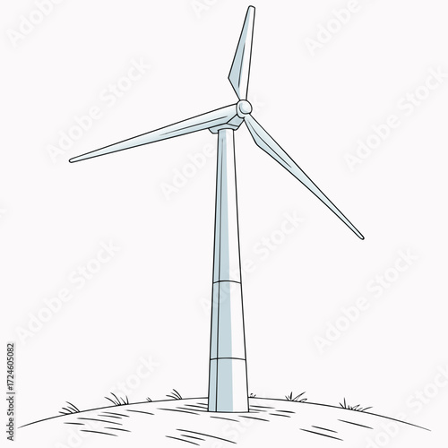 A solitary wind turbine stands tall on a grassy hill its blades reaching towards the sky in a depiction of renewable energy
