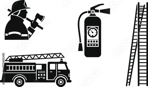 Firefighter hero equipment fire truck ladder extinguisher for safety