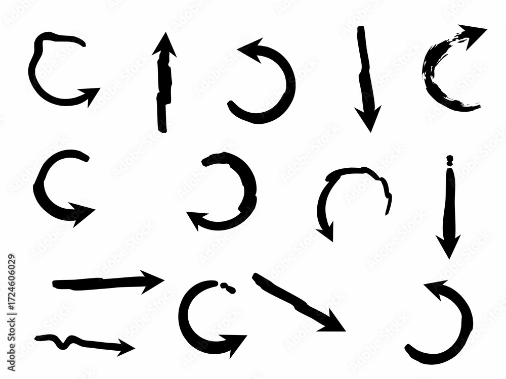 Fototapeta premium Various shapes of direction indicator icons isolated on white striped background, vector illustration