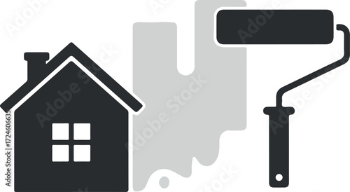 House painting with roller and color splash concept for home improvement.