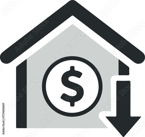 House price reduction concept showing financial decrease and loss.
