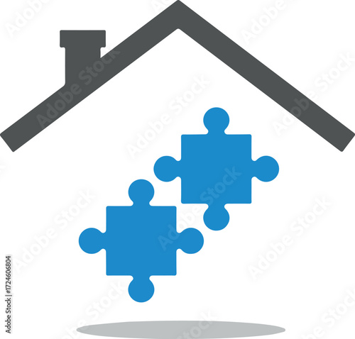 House roof with two puzzle pieces representing home solutions.