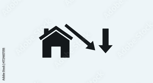 House with downward arrows indicating a decrease in value or price.