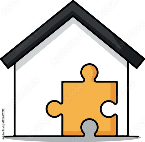 House with puzzle piece symbolizing home ownership and problem solving.
