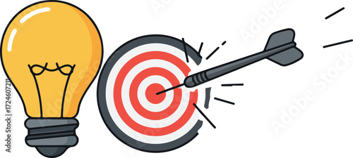 Idea and target concept with a lightbulb and dart.