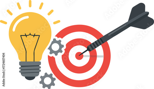 Idea generation and target achievement with a dart and lightbulb.