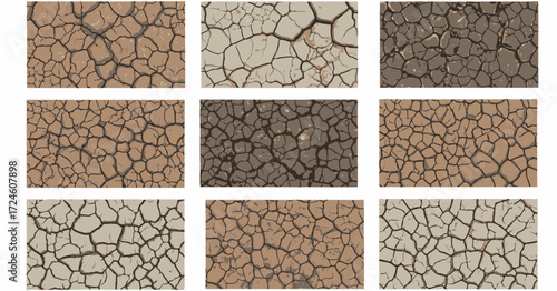 Cracked Earth Patterns, Nature Textures, Abstract Art, Dry Environment, Aerial View, Visual Concept