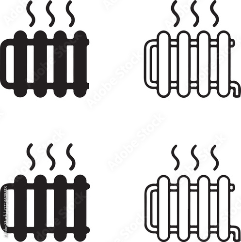 Radiator icon set, radiator black silhouette, radiator vector illustration, radiator outline, radiator filled black, radiator minimal design, radiator icons