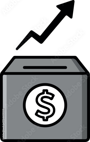 Investment box with dollar sign and increasing arrow representing financial growth.