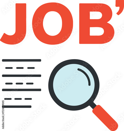 Job search concept with magnifying glass and document list for employment.