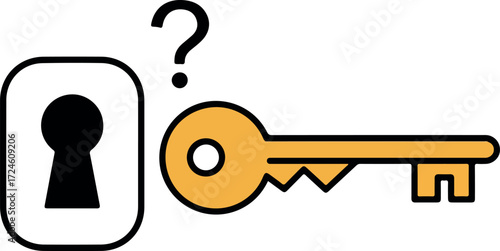 Key and lock concept with question mark problem solving idea.
