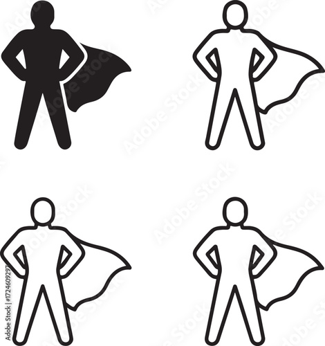 Hero icon set, hero black silhouette, hero vector illustration, hero outline, hero filled black, hero minimal design, hero thin stroke modern icons