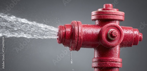 Red fire hydrant with water stream