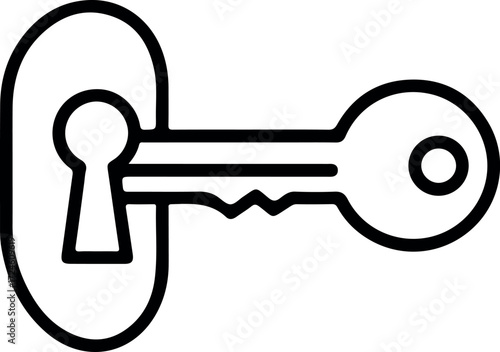 Key inserted into the keyhole unlocking access and security.