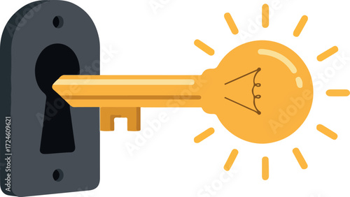 Key of innovation unlocking bright ideas and creative solutions.