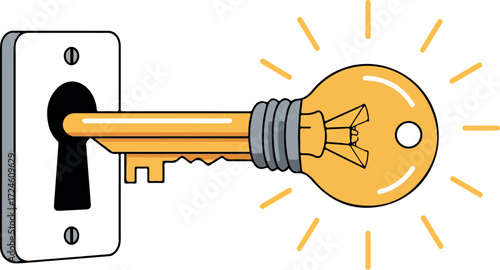 Key of light bulb unlocking creative ideas and innovation.